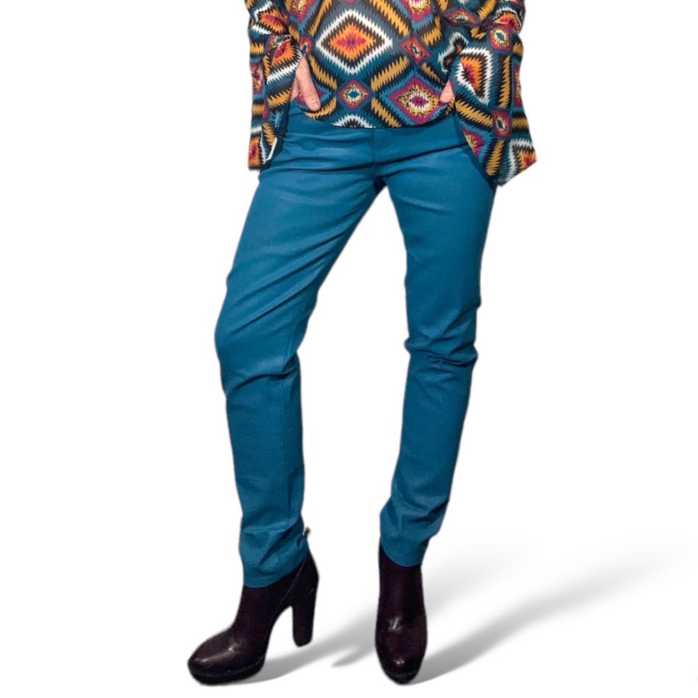Uniq Turquoise Painted Skinny Pants LG NWT